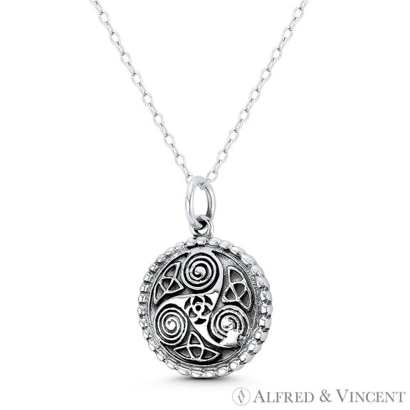 Triskelion Triple Spiral & Trinity Knot Celtic Charm 24x17mm (0.9x0.7in) Pendant in Oxidized .925 Sterling Silver