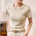 thumbnail image 4 of Women Crewneck Slim Fitted Short Sleeve T Shirts Cute Stripe Stretchy Bodycon Basic Tee Tops, 4 of 7