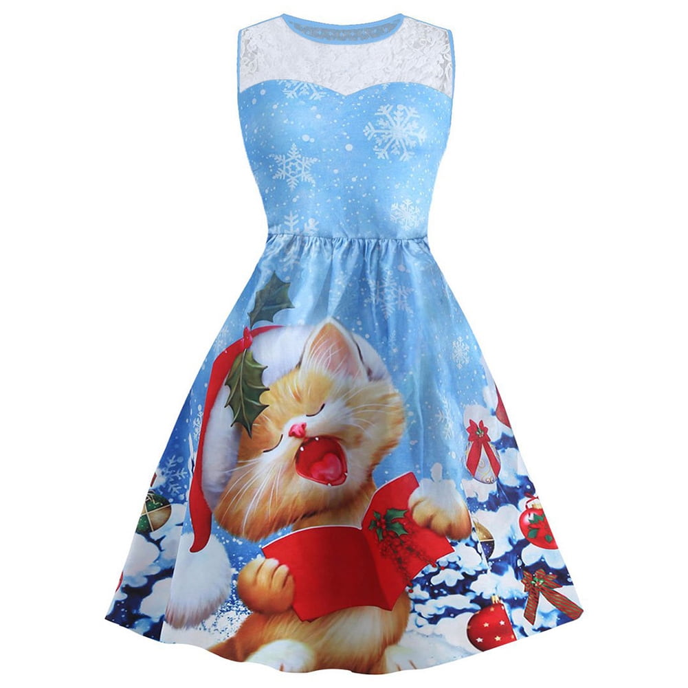 cat print christmas dress
