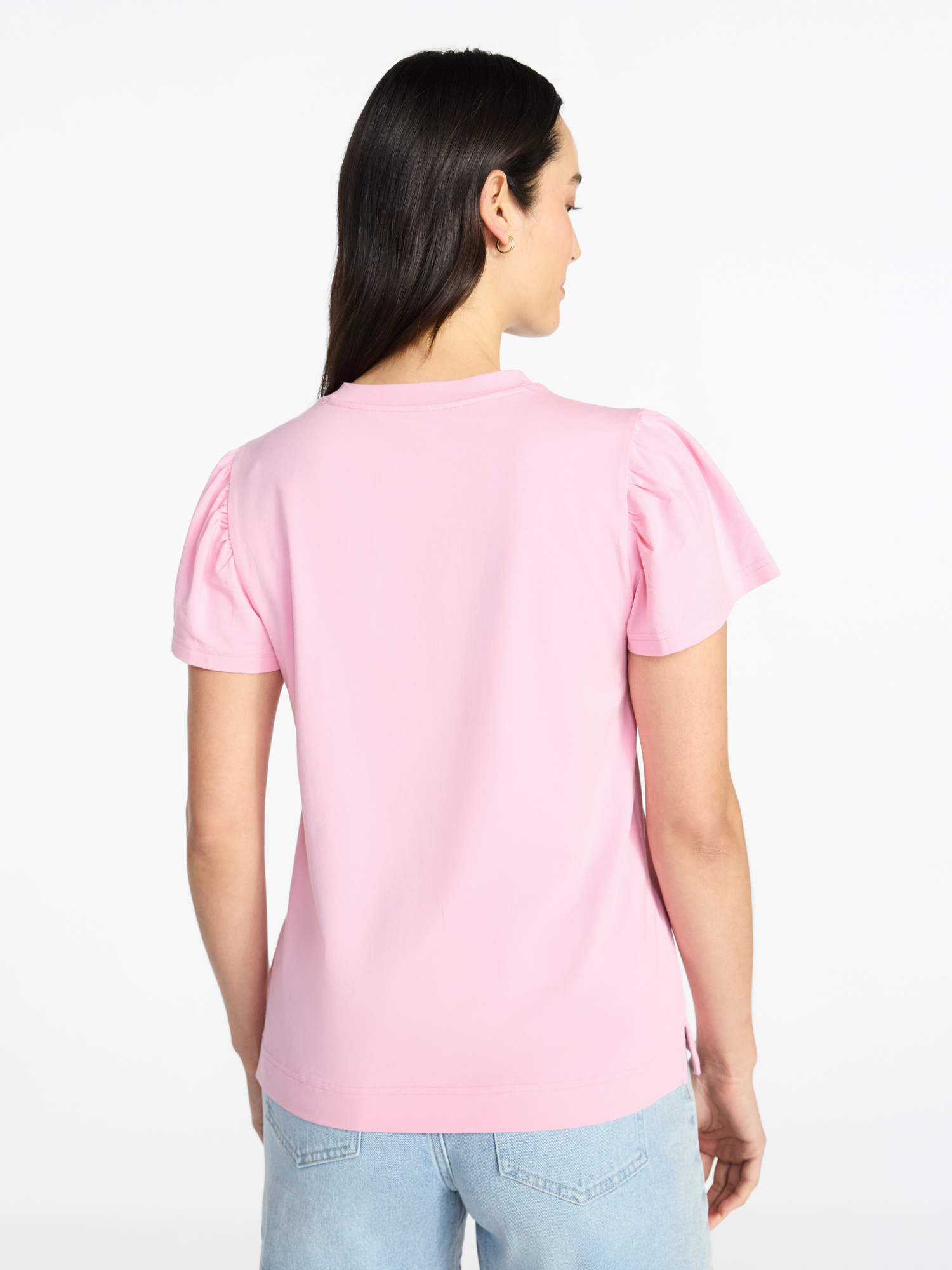 Time and Tru Women's Crewneck Top with Short Flutter Sleeves, Sizes XS-XXXL