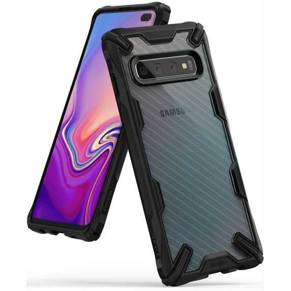 Ringke Fusion-X Case Compatible with Samsung Galaxy S10 Plus, Transparent Hard Back Shockproof Advanced Bumper Cover - Carbonfiber Black