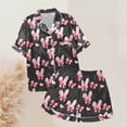 thumbnail image 5 of Yuncity Easter Womens Pajamas Silk Satin Heart Shaped Rabbit Short Sleeve Button Down Shirt Shorts Pjs Loungewear Sleepwear Black M, 5 of 5