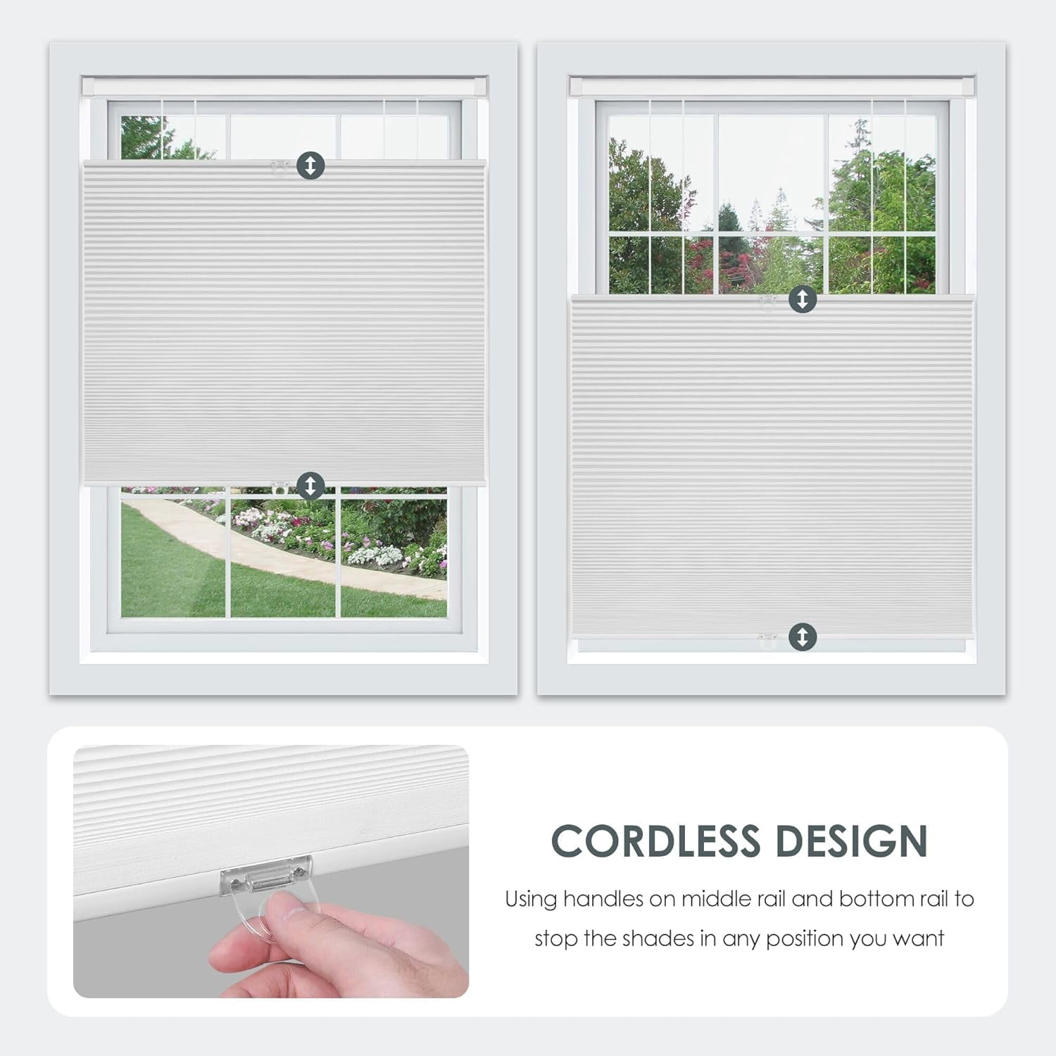 LazBlinds No Tools No Drill Cordless Cellular Shades, Top Down Bottom Up (TDBU) Honeycomb Shades for Home, Light Filtering Thermal Insulation Blinds for Windows, 36" W x 48" H, White