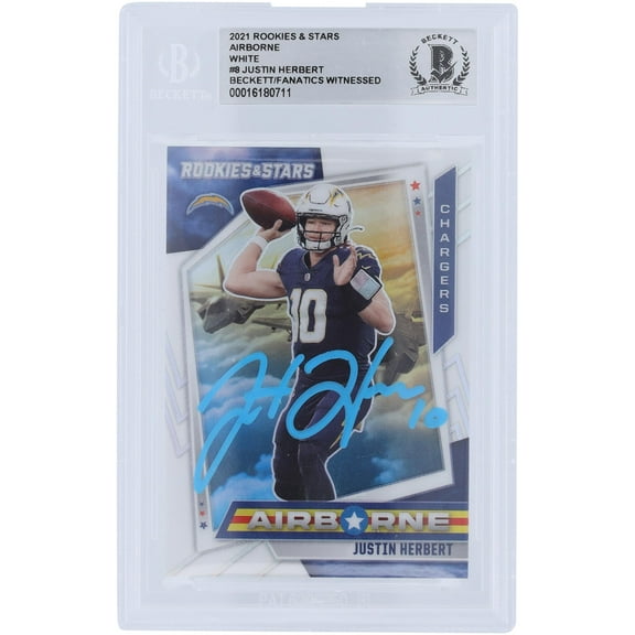 Justin Herbert Los Angeles Chargers Autographed 2021 Panini Rookies & Stars Airborne - White #AB-8 #73/149 Beckett Fanatics Witnessed Authenticated Card - Fanatics Authentic Certified