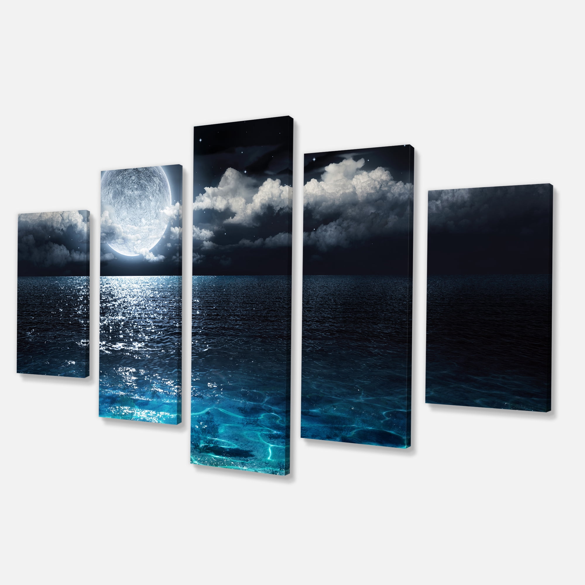Designart 'Romantic Full Moon Over Sea ' Seascape Canvas Art Print