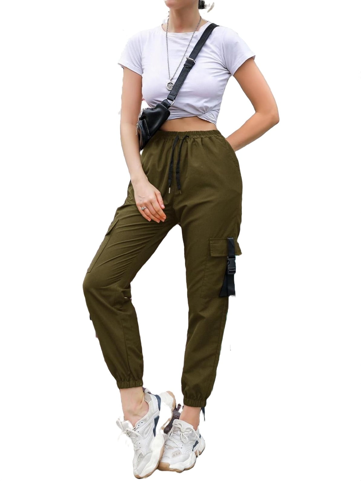 zwak professioneel neutrale Womens Cargo Pants Pants Casual High Waist Cropped Army Green XS -  Walmart.com