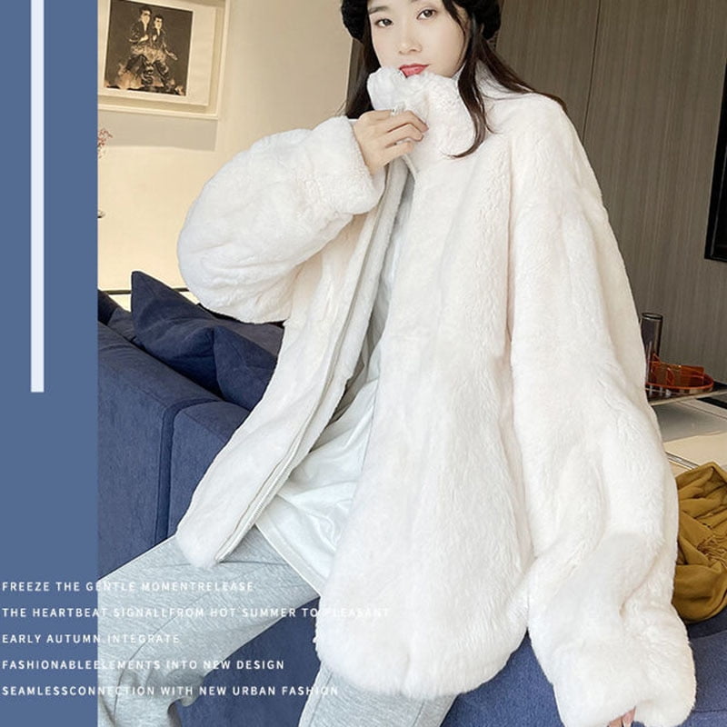 DanceeMangoo Womens Short Teddy Coat Korean Loose Stand Collar Lamb Wool  Jackets Women Winter Solid Long Sleeve Furry Overcoat Top