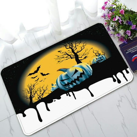 PHFZK Full Moon Doormat, a Dripping Halloween Background with Pumpkin Doormat Outdoors/Indoor Doormat Home Floor Mats Rugs Size 30x18 inches