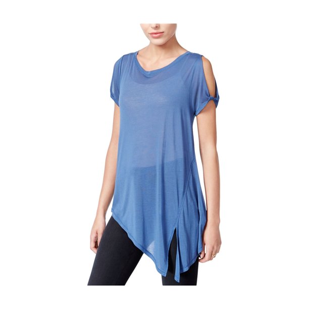 Rachel Roy Blusa asimétrica con hombros descubiertos para mujer, azul, XS