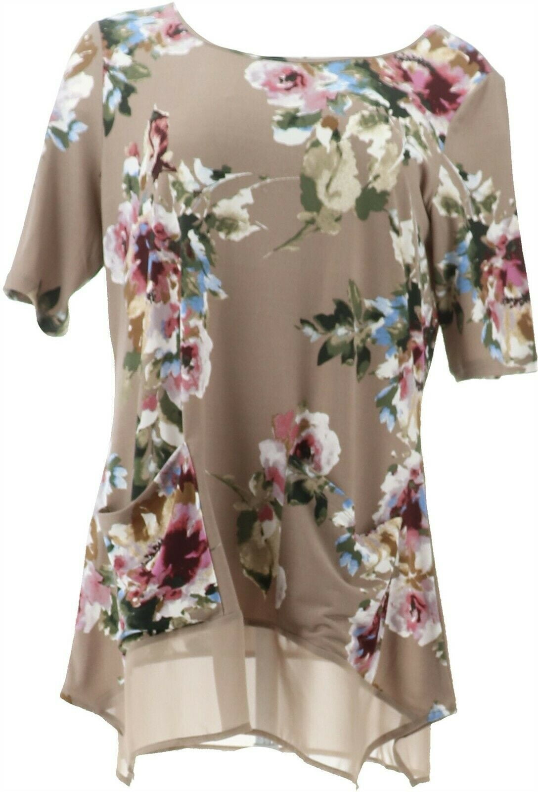 Nina Leonard Mixed-Media Tunic Top