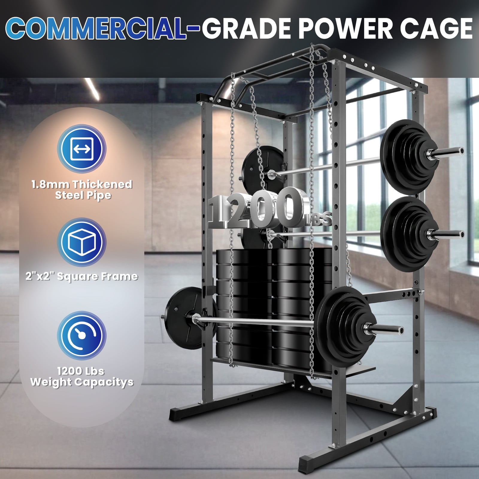 Garage Gym Specialized Power Rack with Pull Up Bar, 1200 lbs 14-level Adjustable Squat Rack Home Gym Equipment for Heavy Strength Training