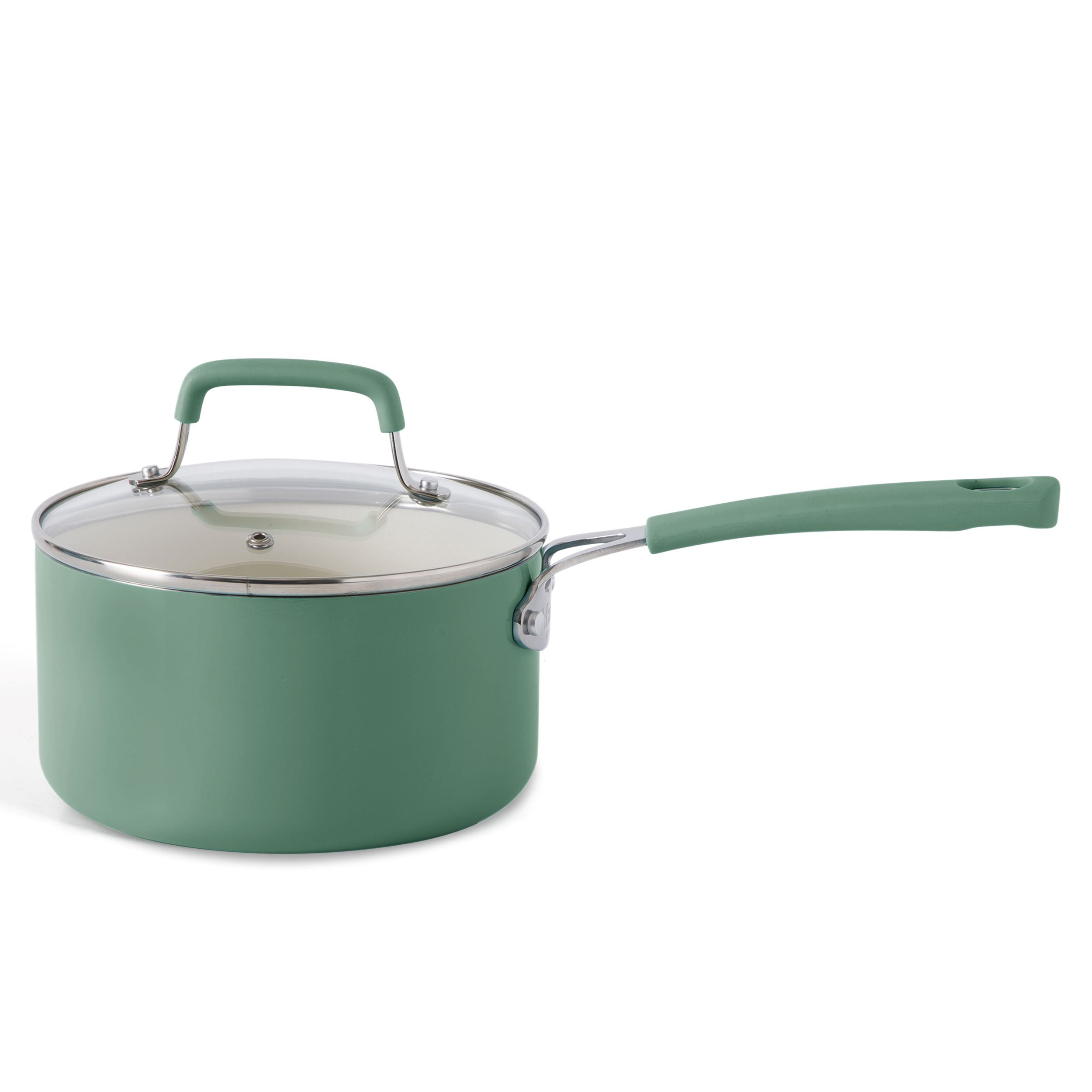 Martha Stewart 12-Piece Nonstick Aluminum Cookware Set with Soft Grip Handles, Sage