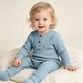 thumbnail image 4 of Lenpel Unisex Baby Rompers Trendy Button Crew Neck Knitted Jumpsuits Solid Color Long Sleeve Onesies Fall Clothes(Light Blue,8-12Months), 4 of 7