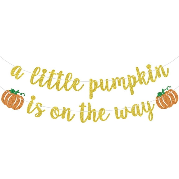 Gold Glitter A Little Pumpkin is on the Way Banner, Sweet Little Pumpkin/Pumpkin Oh Baby, Funny Fall Autumn Pumpkin Halloween Baby Shower Party Decorations Supplies