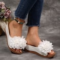 thumbnail image 2 of Womens Floral Summer Platform Beach Sandals Wedge Open Toe Slides Open Toe Wide Width Non Slip Dressy Slippers White Size 7.5, 2 of 6