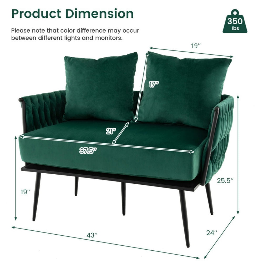 Finihen Loveseat Sofa, Velvet Sofa Couch, Modern Loveseat Sofa Upholstered Dutch Velvet Sofa Couch, for Living Room, Bedroom, Green Finihen Loveseat Sofa, Velvet Sofa Couch, Modern Loveseat Sofa Upholstered Dutch Velvet Sofa Couch, for Living Room, Bedroom, Green