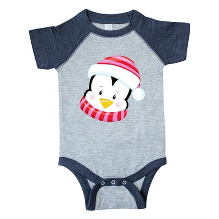 

Inktastic Cute Penguin Penguin With Pink Hat And Scarf Gift Baby Boy or Baby Girl Bodysuit