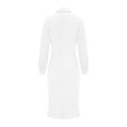 thumbnail image 5 of safuny Women's Knee Length Dress Solid Pleated Long Sleeve Turndown Collar Front Split Elegant Autumn Dress Holiday Retro Fashion Winter White M, 5 of 6