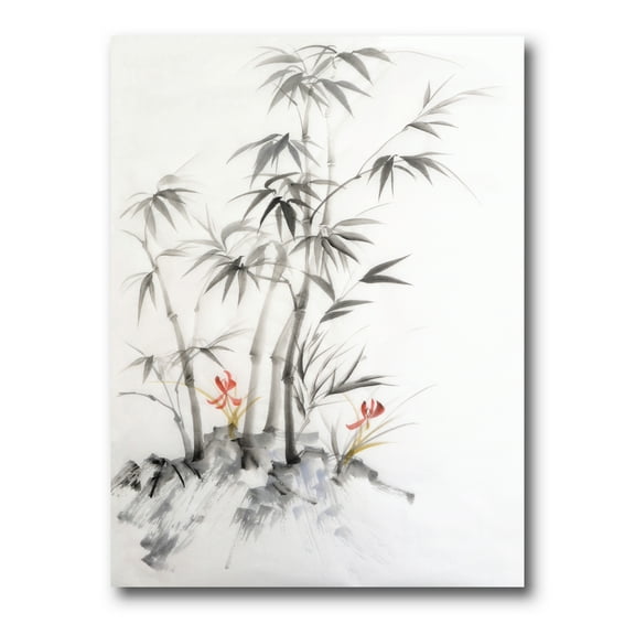 Designart ' Vintage Black and White Bamboo III ' Traditional Canvas Wall Art Print