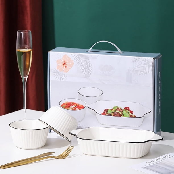 Caja de regalo de vajilla de cerámica simple adecuada para el hogar Cuenco de arroz Bandeja para hornear Cuenco de sopa Regalo de negocios de reunión anual de vacaciones