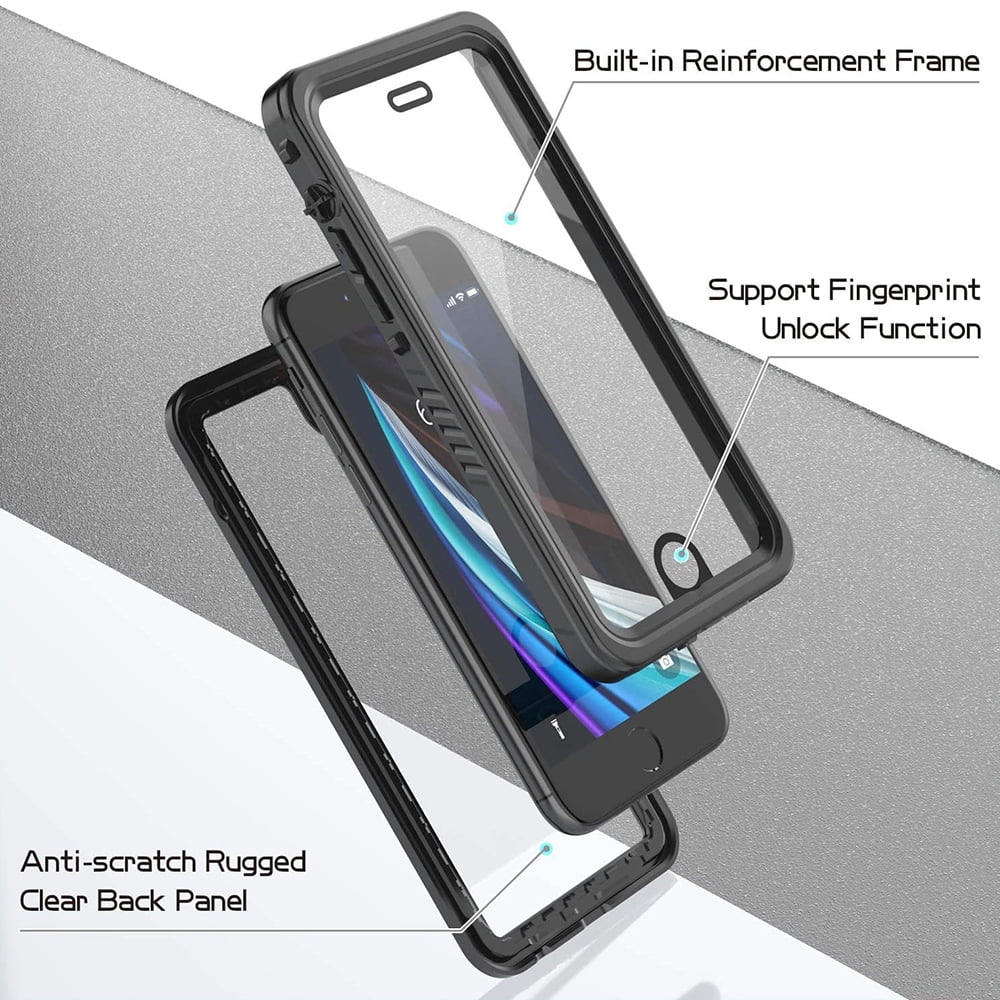 iPhone SE 2022 Case,Dteck Waterproof iPhone SE 2020/iPhone 7/8 4.7" Case,Shockproof Rubber Hybrid Clear Built-in Screen Protector Heavy Duty IP68 Waterproof Case for iPhone 7/8/SE 2020/SE 2022,Black