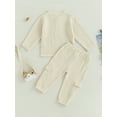 thumbnail image 4 of Wassery Toddler Baby Boy Cotton Linen Pants Set Solid Color Long Sleeve Crew Neck T-shirt Tops Long Pants 12M 18M 2T 3T 4T 5T 2Pcs Fall Outfit, 4 of 9