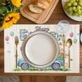 thumbnail image 4 of Happy Easter Placemats Set of 12, Watercolor Floral Truck Eggs Rabbits Spring Beige Placemats for Dining Table, Place Mats for Kitchen Tabletop, Waterproof Wipeable Dining Table Mats Set, 4 of 9