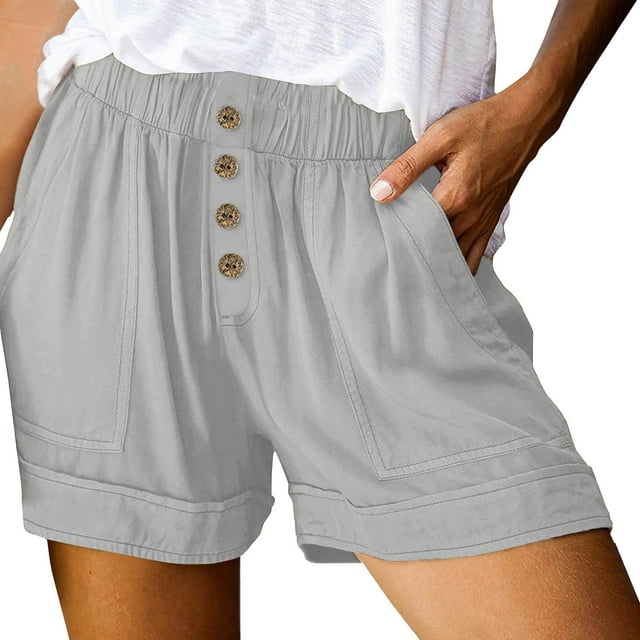 Timegard Shorts for Women Wide Leg Elastic High Waisted Button Summer Casual Lightweight with Pockets