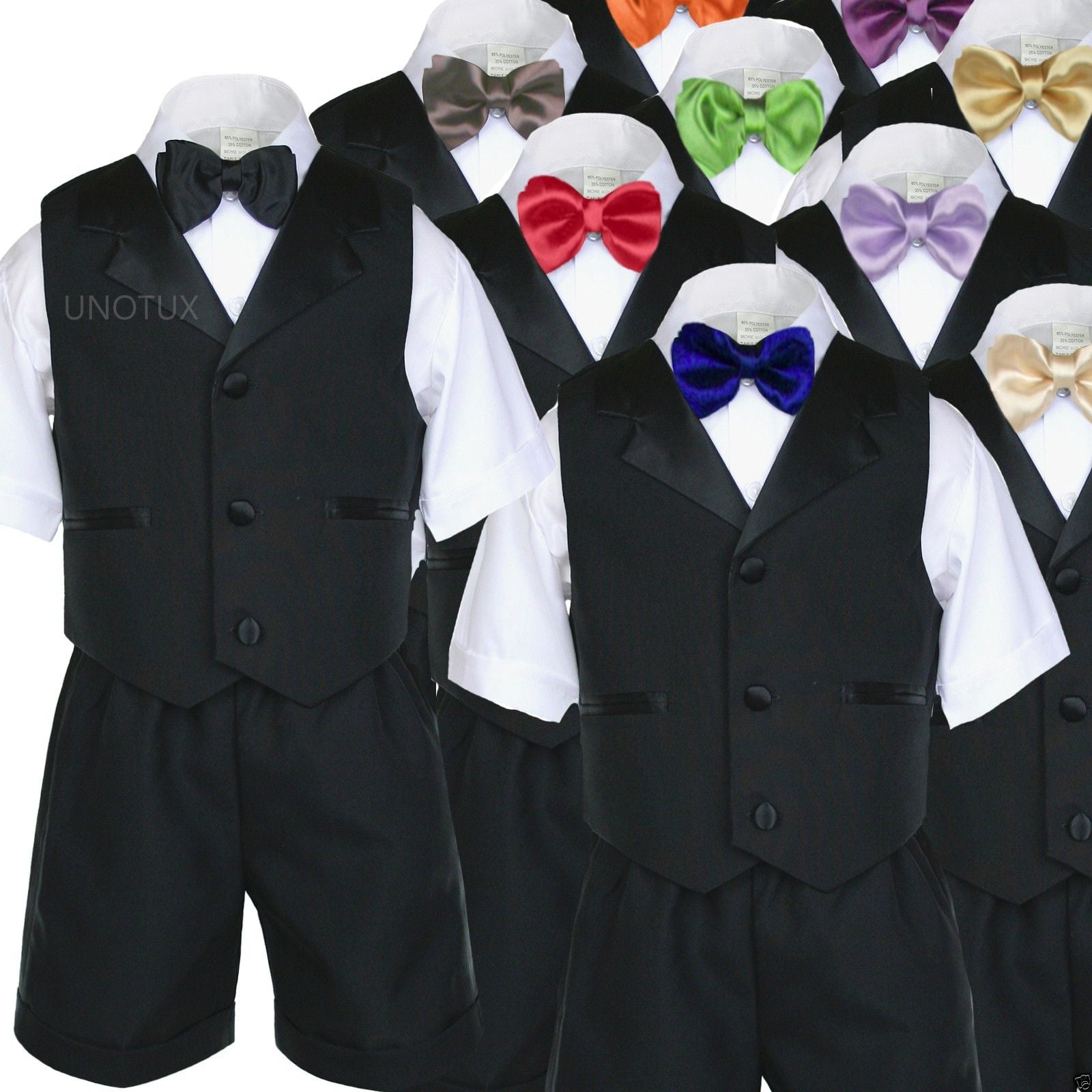 Baby Boys Toddler Formal Vest Shorts Suit Color Vest 5pc Brown Bow Tie Set S-4T 
