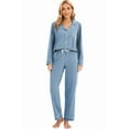thumbnail image 3 of GEX 100% Cotton Pajamas for Women PJ Set Soft Button-Down 2 Piece Set Knitted Long Sleeve Sleepwear Loungewear Misty Blue S, 3 of 7
