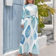 thumbnail image 4 of Blue Abstract Leaf Pattern Women's Long Dress Long Sleeves Dress Vintage Dresses Party Maxi Dress High Waist Dress, 4 of 4