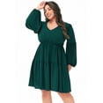 thumbnail image 4 of Women's Plus Size Tunic Dresses V Neck Bishop Long Sleeve Smocked Casual Loose Shift Swing Dress, Dark Green, XX-Large, 4 of 5