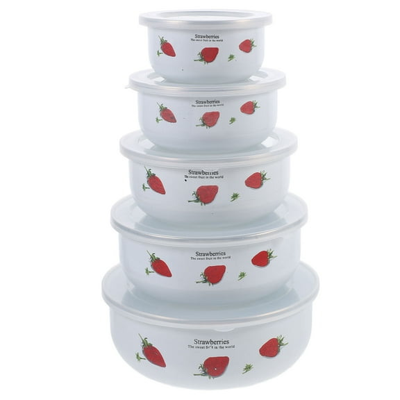 LOLIPPYY Set of 5 Red Enamel Bowls with Lids, Kitchenware for Food Storage and Household Use