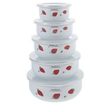 LOLIPPYY Set of 5 Red Enamel Bowls with Lids, Kitchenware for Food Storage and Household Use