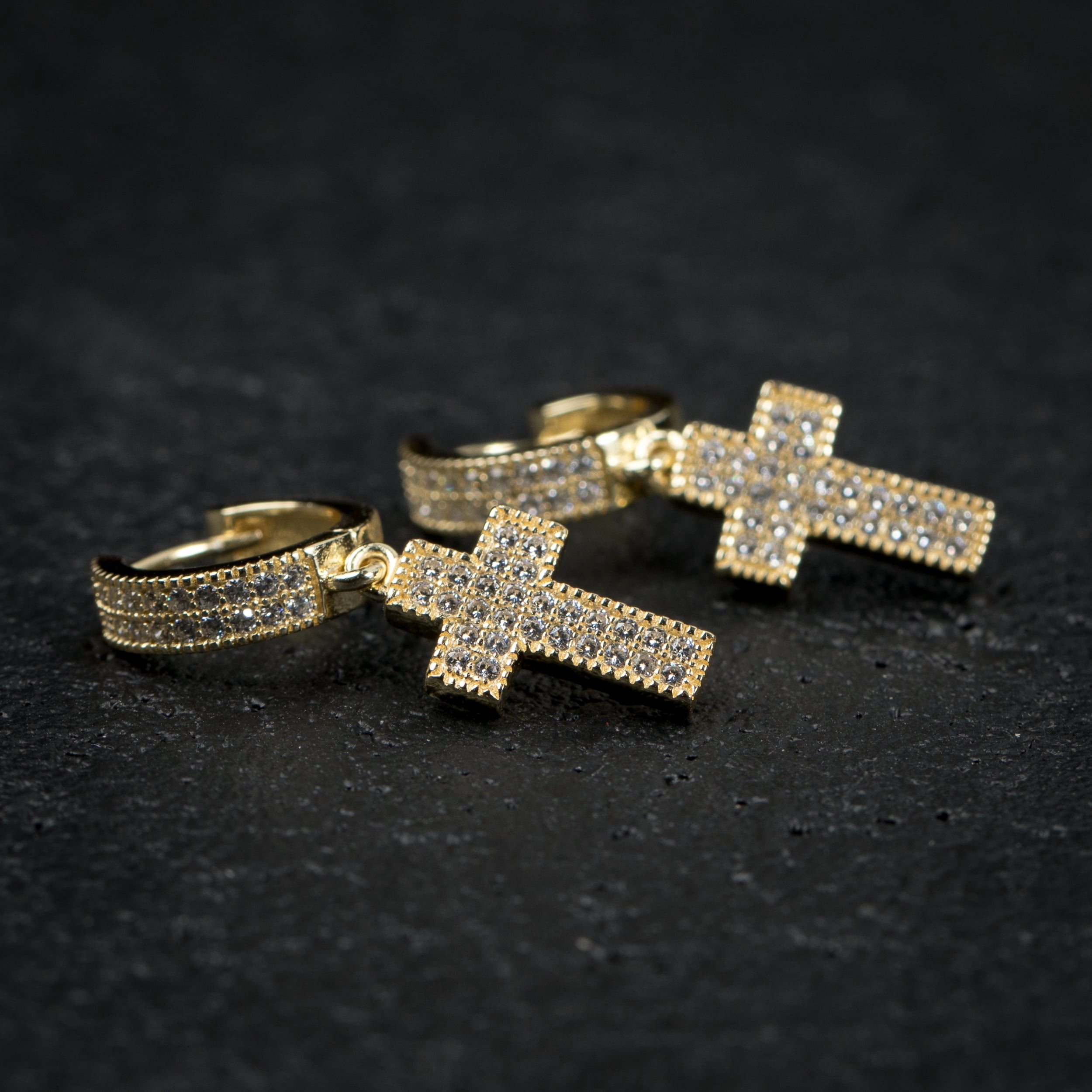Men's Gold Plated 925 Sterling Silver Dangle Drop Huggie Cross Hoop Earrings
