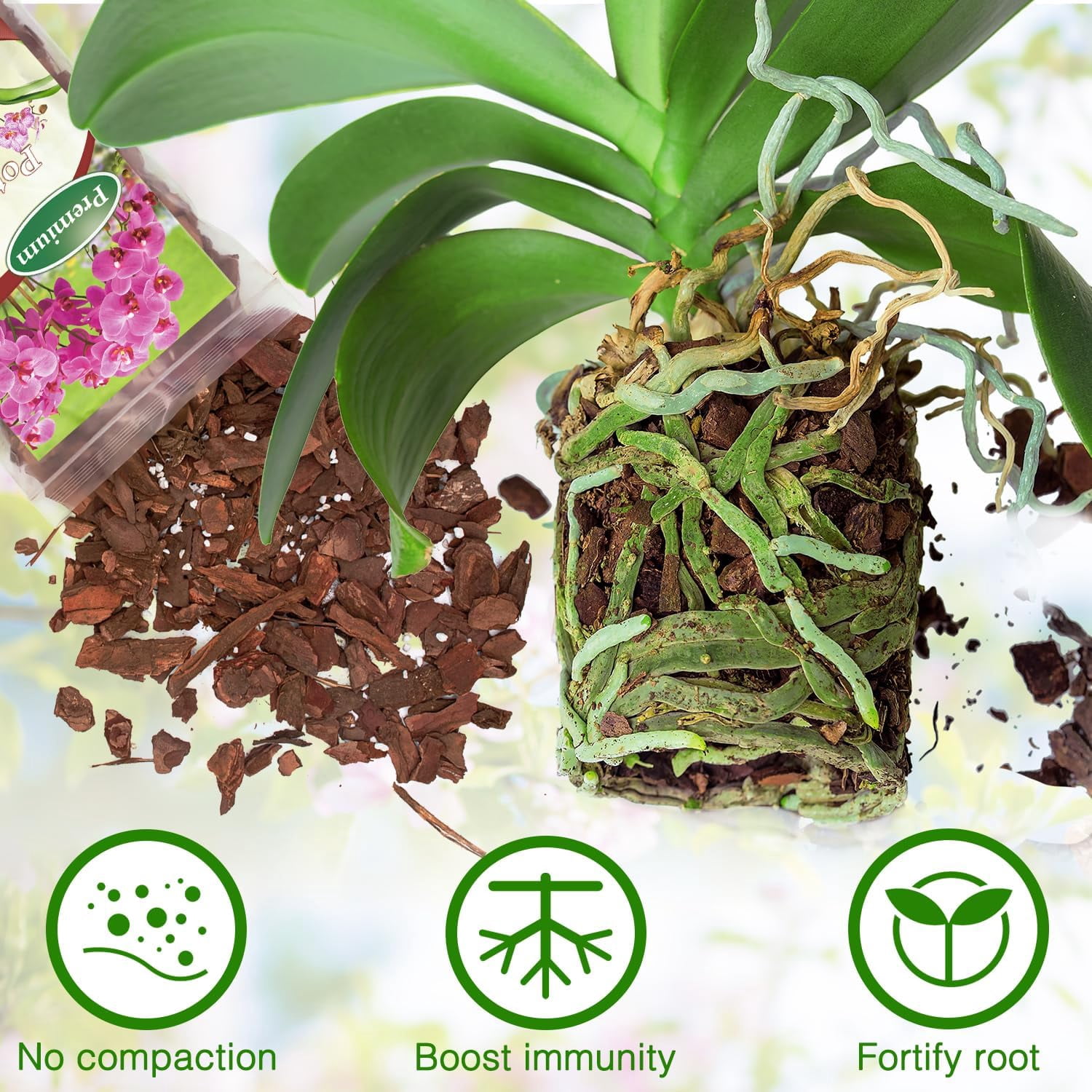 Orchid Bark Potting Mix,Premium Orchid Potting Mixture of Pine Bark and Perlite,Good Ventilation and Water Retention for Repotting Orchids and Growing Indoor Plants,4QT