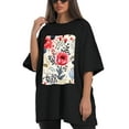 thumbnail image 4 of Plus Size Shirt for Women Black Tops for Women Short Sleeves Shirt for Women Vintage Flower T Shirt Oversized Shirt for Women S, 4 of 5