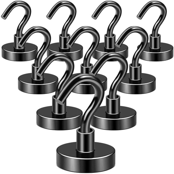 DIYMAG 10 Pcs Magnetic Hooks, 80Lbs Heavy Duty Rare Earth Neodymium Magnetic Hanger for Hardware Tools, Garage, Office, Kitchen (Black)