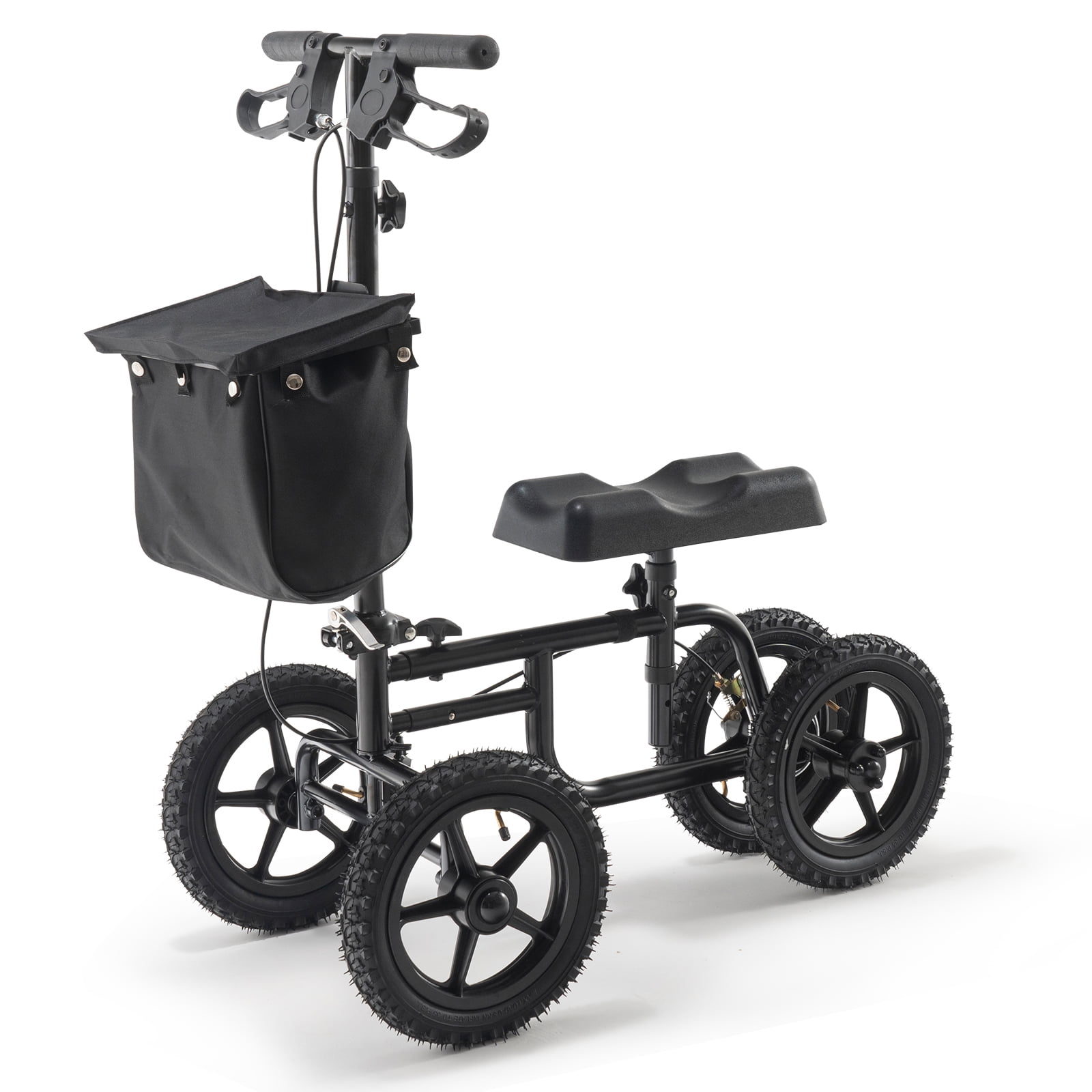 KFFKFF Collapsible Knee Scooter, Carbon Steel, Adjustable Handle & Knee Rest, 12" Wheels for All Terrains, Dual Brakes, Recovery Aid for Ankle, Foot, Knee Injuries, Supports up to 350lbs