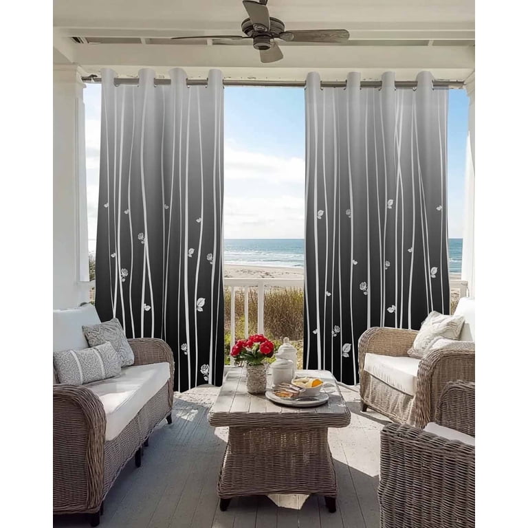 Black Flower Blackout Curtains 72 Inches Long, Geometric Stripes