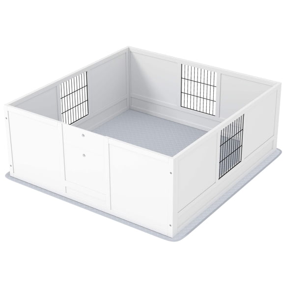 Dog Whelping Box with Washable Pee Pad, Adjustable Height Door, for Large Breed Dogs, 49" x 47" x 19"