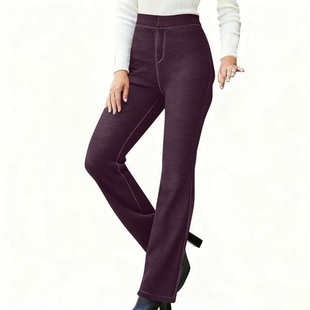 Pincandy Women's Solid Color Stretch Denim Leggings - 2 Pockets, Loose Wide Leg Fit, Perfect for Gym, Workout & Casual Wear