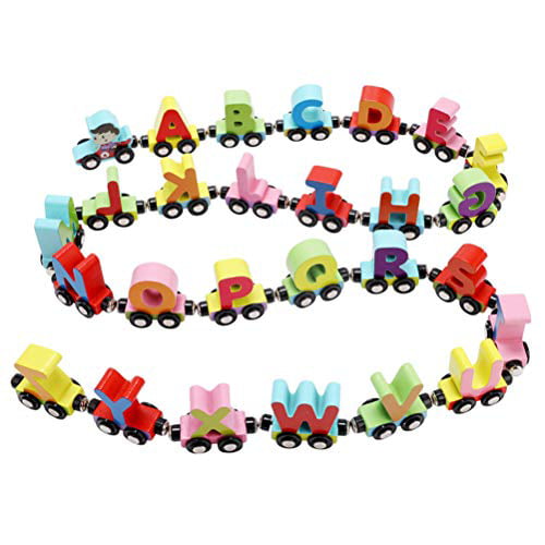 Kids Infant Alphabet Learning Toy Wooden Magnetic Alphabet Train Toys Early Educational Toys Letter Train Colourful 27Pcs Children's Birthday Present SKAJOWID Magnetic Letter Train