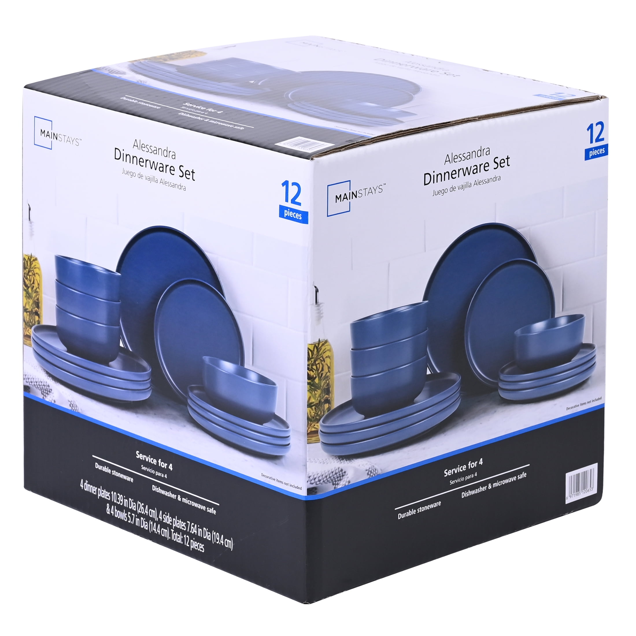 Mainstays Alessandra 12-Piece Stoneware Dinnerware Set Blue