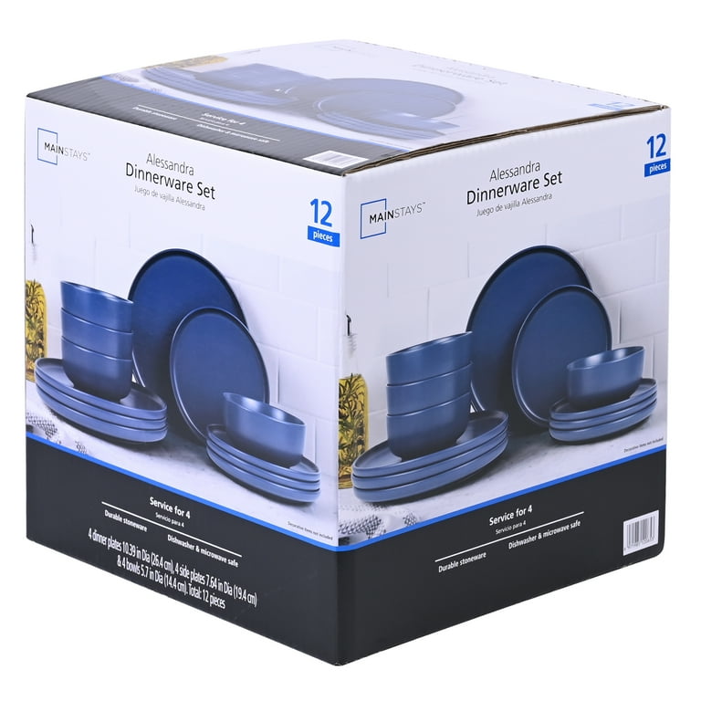  ALEKSANDRA ブルー皿 Mainstays Alessandra 12-Piece Stoneware Dinnerware Set Blue