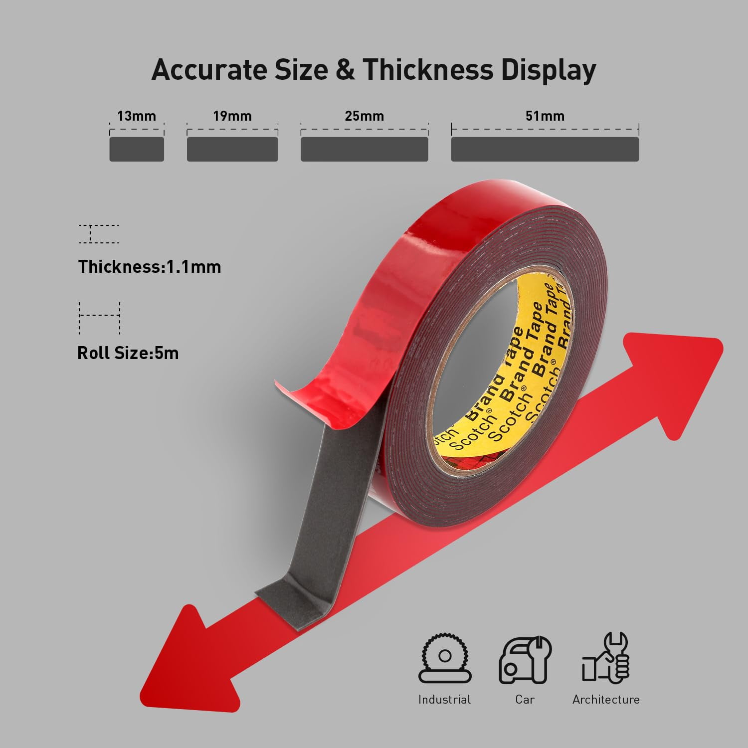 Heavy Duty Double Sided Mounting Tape Gray Waterproof Foam Tape High Temperature Resistant 1 inch x 13.8 ft for Automotive and Metal 1 Count