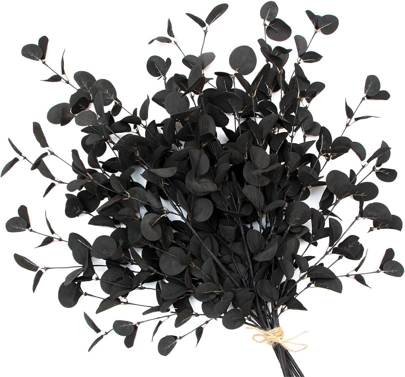 4 Pcs Artificial Black Eucalyptus Stems 26" Tall Halloween Decor Black Flowers Faux Silver Dollar Leaves Perfect for Vase Fillers Bouquets Farmhouse