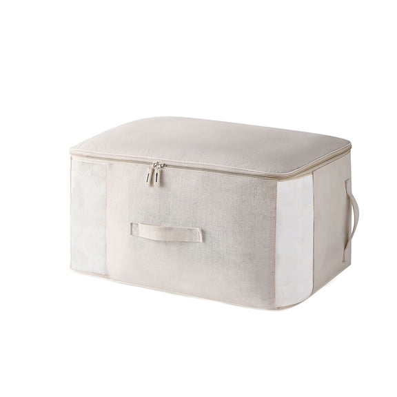Storage Bags Cotton Linen with Reinforced Handles and Foldable Design for Clothes Quilts Organizing and Moving
