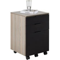 JJS 3 Drawer Rolling Wood File Cabinet with Locking Wheels, Home Office Portable Vertical Mobile Wooden Storage Filing Cabinet for A4 or Letter Size, Black
