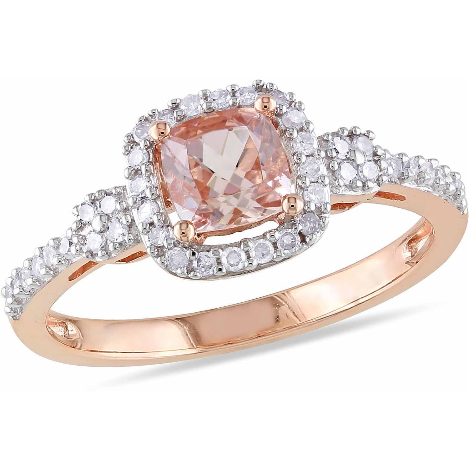 3 5 Carat T.G.W. Cushion-Cut Morganite and 1 5 Carat T.W. Diamond 10kt Pink Gold Halo Ring by Delmar Manufacturing LLC